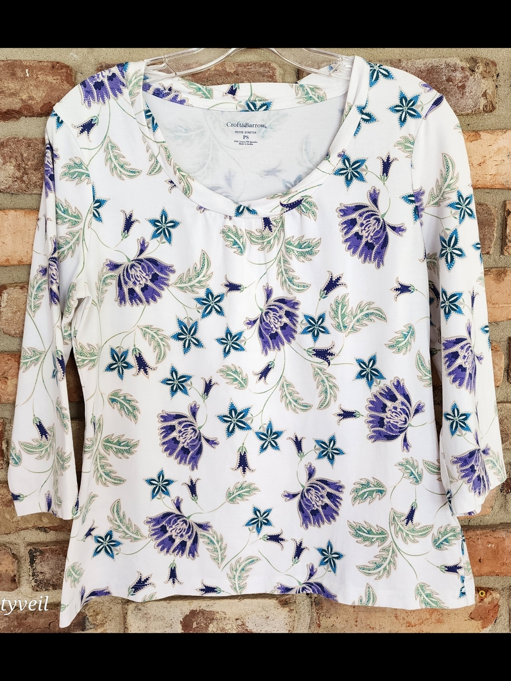 Croft & Barrow White Floral Scoop Neck Women's Top